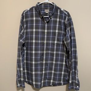J. Crew Men's Gray and Blue Plaid Button-Down Shirt
